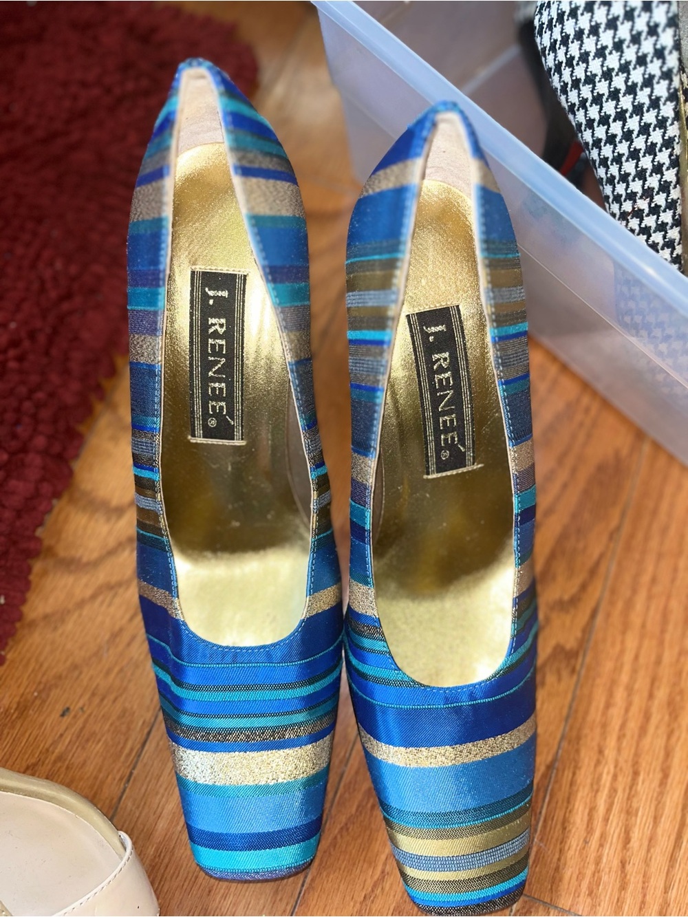 J.Renee Blue and Teal Striped Satin Pumps